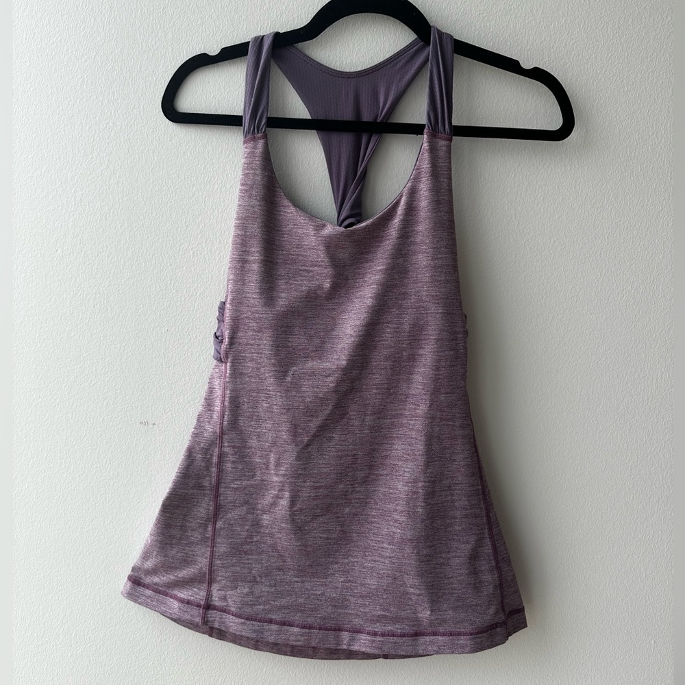 Lululemon Spin Me Tank Top Purple Twist Back Built in Bra Hook Closure Size 6